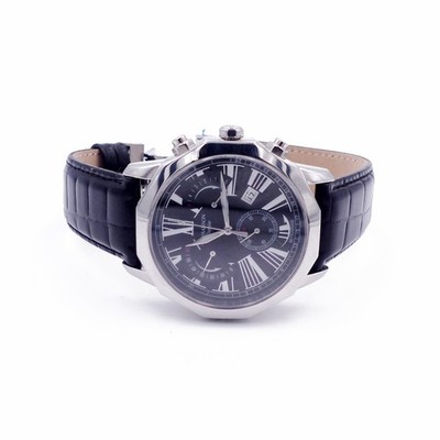 ROMANSON Premier Black Dial Black Leather Strap Men's Watch PL6153HM