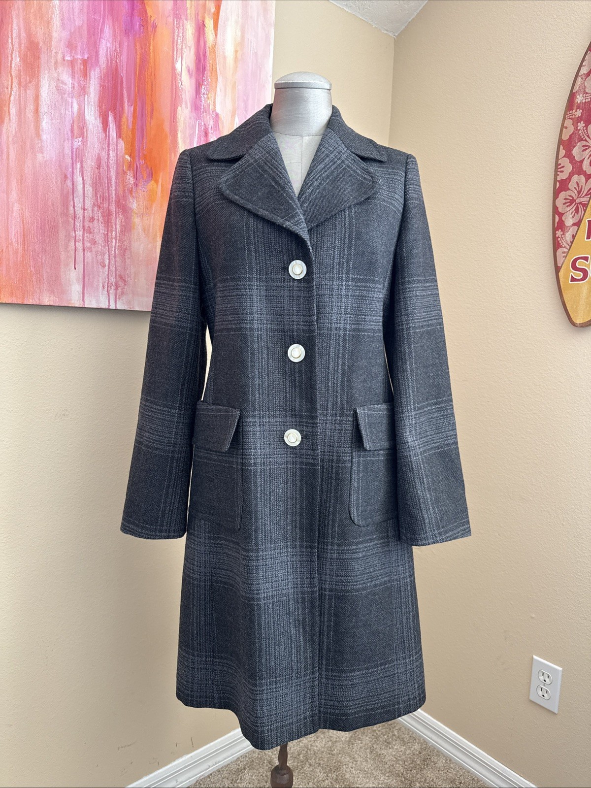 Sisley Grey Plaid Wool Coat Italy ClassicAcademia Heritage Old money Preppy 6