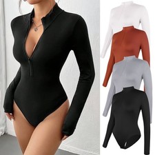 Women Mock Turtle Long Sleeve Bodysuits Shapewear Body Shaper Warm Jumpsuits