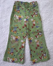 VTG Retro 1970s Health-Tex Stantogs Green Striped Flared Pants Teacher ABCs 4T