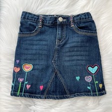 Gap Kids Embroidered Heart Flower Denim Skirt Girls 5 Adjustable Waist Cute