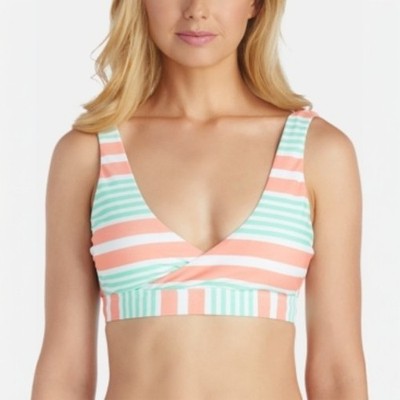 Raisins Womens Mint Pink Stripe V Neck Bikini Top La Vida Size M NWT