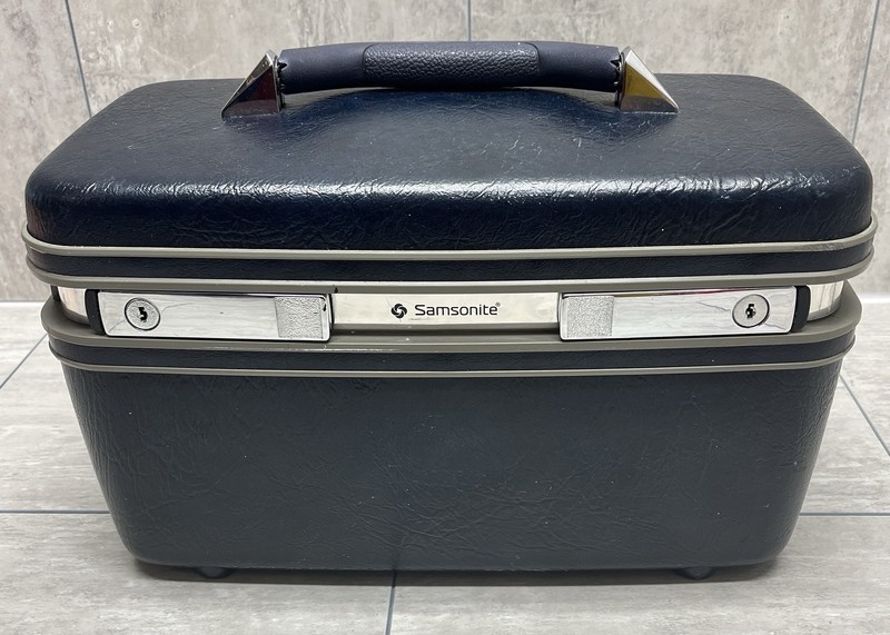 Vintage Samsonite Profile II Navy Blue Make-Up Train Case Hard Luggage Suitcase
