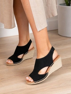 Gentle Souls Cody Black Leather Espadrille Wedge Sandals Women s US 9 NWT