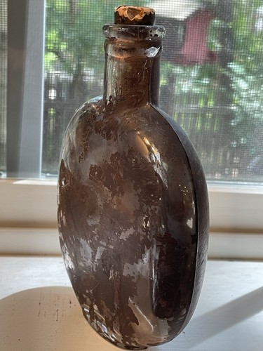 Antique Victorian Hand Painted Glass Bottle Flask With Cork Very Rare🦄 - Picture 2 of 14
