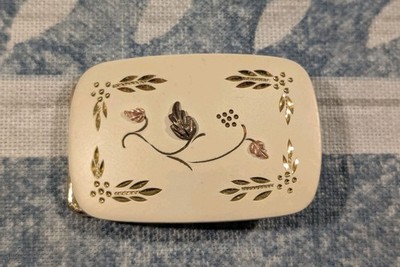 Vintage Lazy K Cream Gold Leaves Belt Buckle 2''