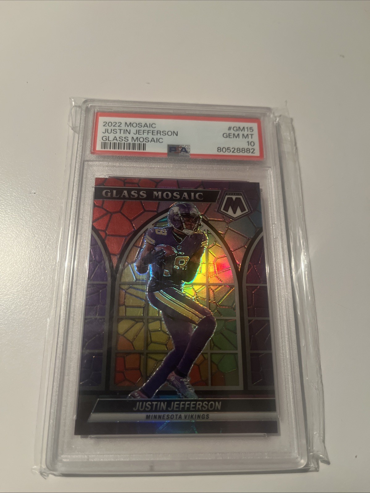 JUSTIN JEFFERSON 2022 MOSAIC GLASS PRIZM CASE HIT SP GEM MT PSA 10 Q4236
