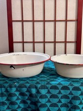 Set Of 2 Vintage Enamel-ware Bowls With Distr...