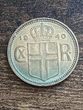 1940 Iceland 2 Two Kronur Very Low Mintage High Value Actual Coin TB8401*