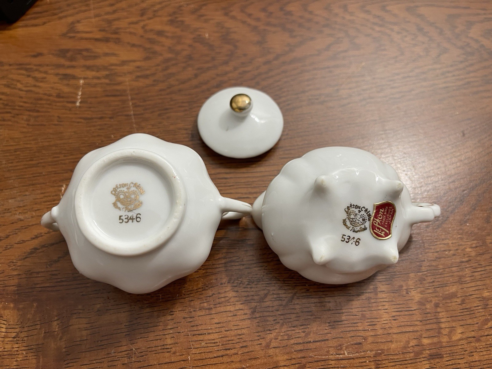 Lefton China "Miniature" Sugar and Creamer Set #5346 Hand Painted Gold on White
