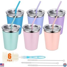Vibrant 12oz Kids Sippy Cups with Straws  Lids - Spill-Proof Stainless Steel,