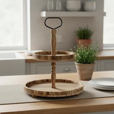 Tiered Rustic Wooden Cake Stand Farmhouse Display Tray