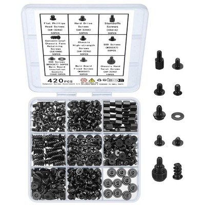 420pcs Computer Screws, Motherboard Standoffs Kit 0.138 inches x M3, Black