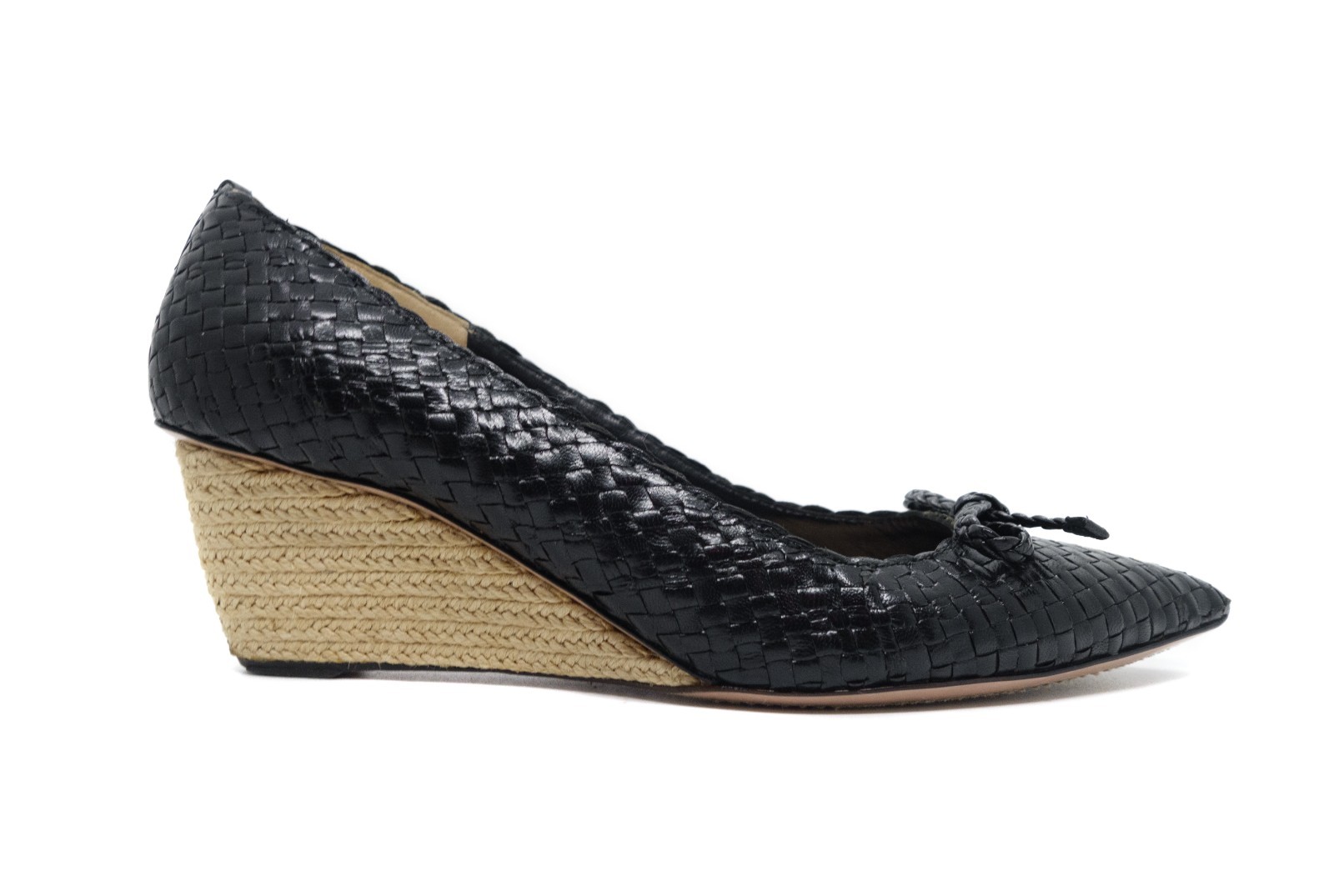 Prada Woven Leather Bow Espadrille Wedge Pumps Vintage Y2K image 2
