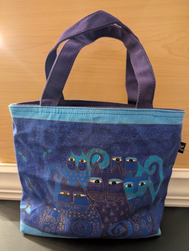 Indigo Cats Laurel Burch Small Canvas Purse Tote Handbag Blue