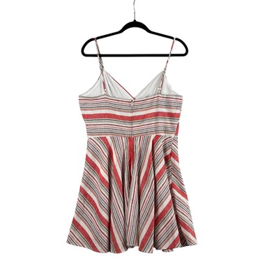 Blue Rain Striped Fit and Flare Linen Dress Size L Short Red White Flowy  Beach | eBay