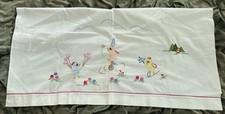 Vintage Crib Top Sheet Appliqu d Embroidered Ducks Whimsical 44.5x32