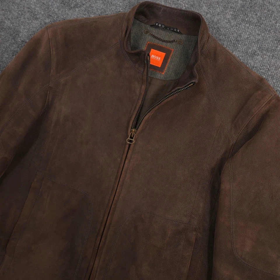 HUGO BOSS Jambo Lamb Leather Jacket Mens 38R Brown Moto Racer Made In Turkey - Image 2 of 4