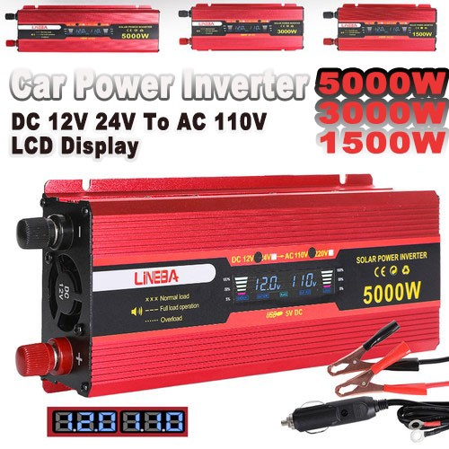 Grande 5000W Inverter Auto Display LED DC 12V 24V a AC 110V Convertitore Solare Camper - Foto 1 di 45