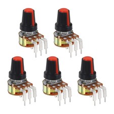 5Pcs 5K Ohm Rotary Potentiometer WH148 3 Pin Variable Resistor Black Red