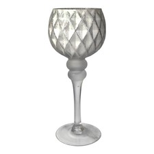 Glaskelch 30cm weiß silber Dekokelch Windlicht Weihnachten Kelch Geschenk Advent