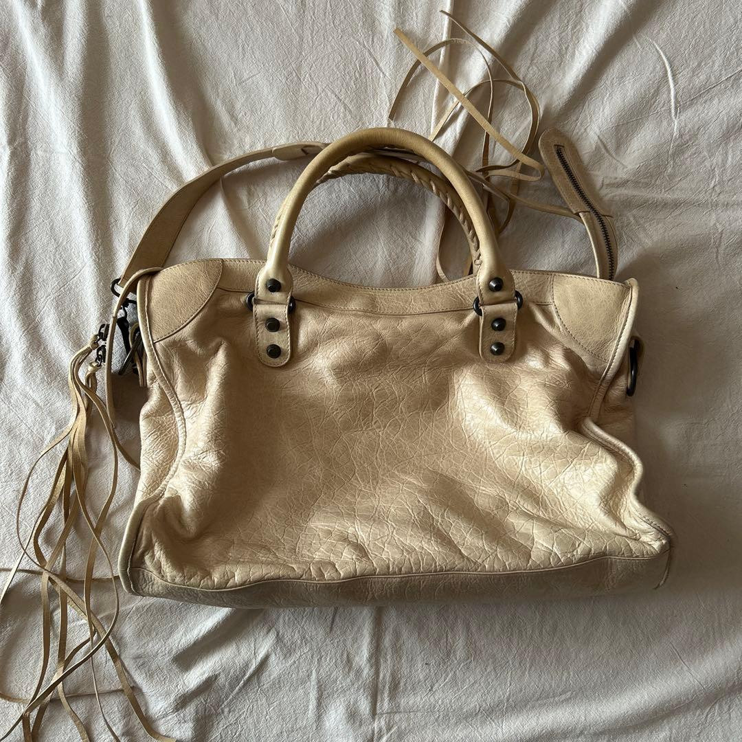 BALENCIAGA The City 2-way handbag Shoulder Bag Ivory Leather Y2K Authentic Japan thumbnail 2