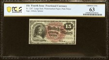 PCGS 63. FR# 1267 Fractional 1869 USA Currency 15c, Fourth 4th Issue Bank Note