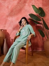 Women Embroidered Cotton Co-ord Set  Floral Kurta Pant 2 Piece Outfit  NF-24 