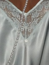 VTG SILK SHIMMERY BABY BLUE LACY BUTTONS CAMISOLE CAMI PRAIRIE COQUETTE 32 NEW