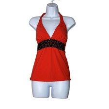 NWT Gottex Contour Womens Tankini 10 Halter V Neck Red Black