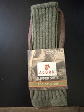 New ACORN Original Slipper Socks Size LGreen 85 Wool Leather Mid Calf