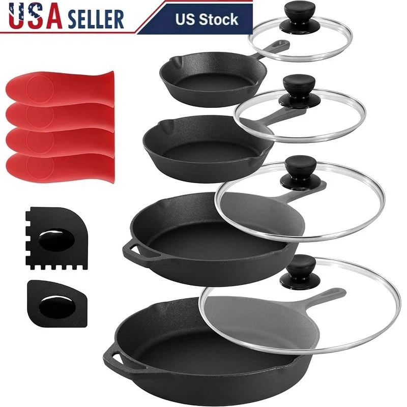 Pre-Seasoned Cast Iron Cookware Set Versatile Skillets Healthy Cooking 13 Piece