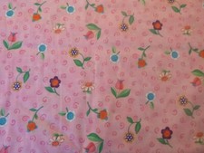 Colorful Flowers on Pink Cotton Fabric 44" Wide x 36" long