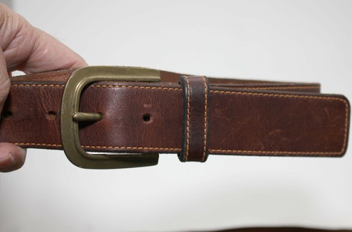Stitched Oil Tanned Cowhide Leather BELT with Studs- Brass Buckle - Size 32-34 - Picture 6 of 10