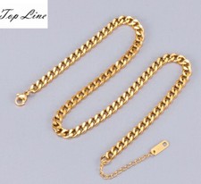 Women Girl Gold Cuban Link Chain Titanium Stainless Steel Choker Necklace 13-15"