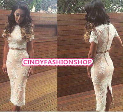 New Woman Ladies Celeb Nude Lining Sexy Lace Stitching 2 Piece Party Dress  | eBay