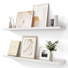 SOLID ASH WOOD PICTURE LEDGE SHELF 36 INCH FLOATING SHELVES WITH LIP SET OF 2 PH