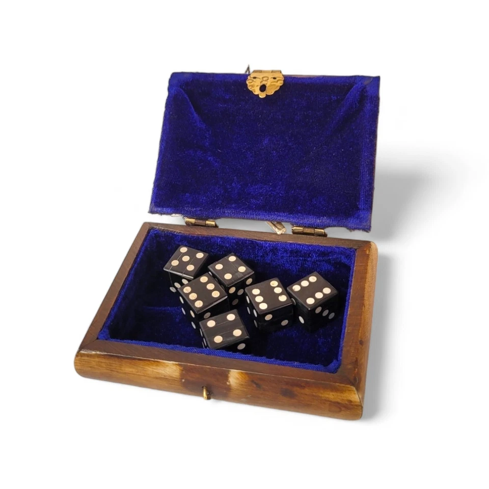 Juego de 6 dados Buffalo Horn Ludo D6 16 mm cuadrados en una caja de huesos con trabajo de latón Foto 4 de 4