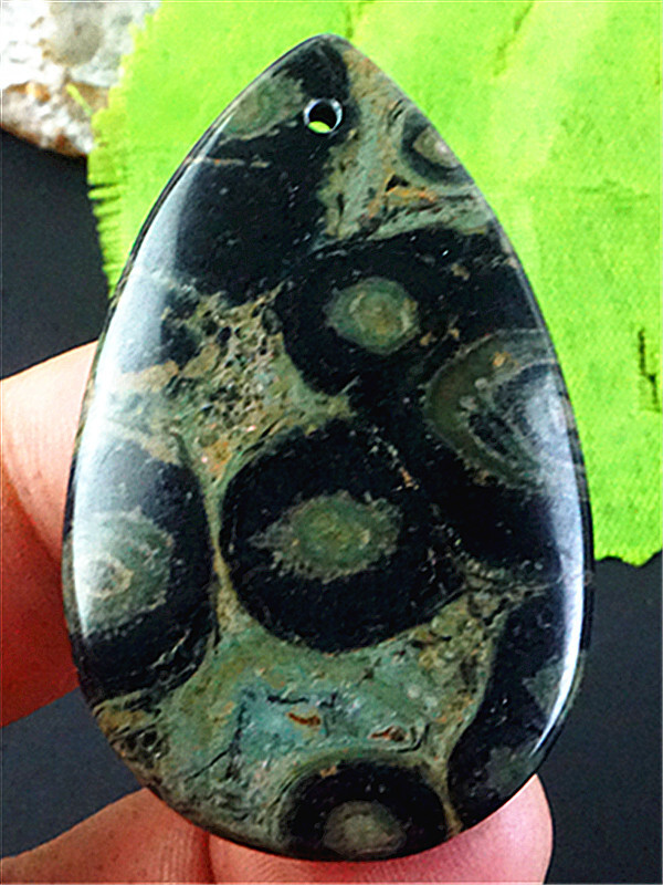 JT64508 50x32x5mm Natural Green/black Kambaba Jasper Teardrop Pendant Bead
