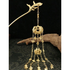 Gilded Handmade Antique Hanfu Accessory Hairpin Double-Sided Long Tassels Craft