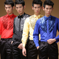 Men Latin Dance Dress Dance Costumes Cotton Blend Sequin Shirt Modern Dance Wear