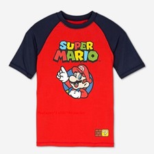 Super Mario Boys Rash Guard Swim Shirt Size 4 -14 Swimsuit Top UPF UV 50 NEW NWT