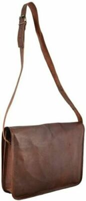 Leather Messenger Shoulder Full Flap Bag Briefcase For Women Vintage Brown 
