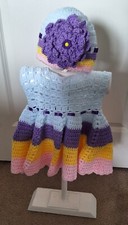 Handmade Crocheted Green-Yellow Girl Dress 2 Piece set 0-3 months