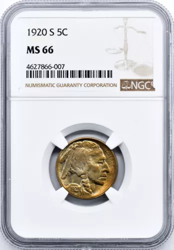 1920-S BUFFALO 5C NGC MS 66