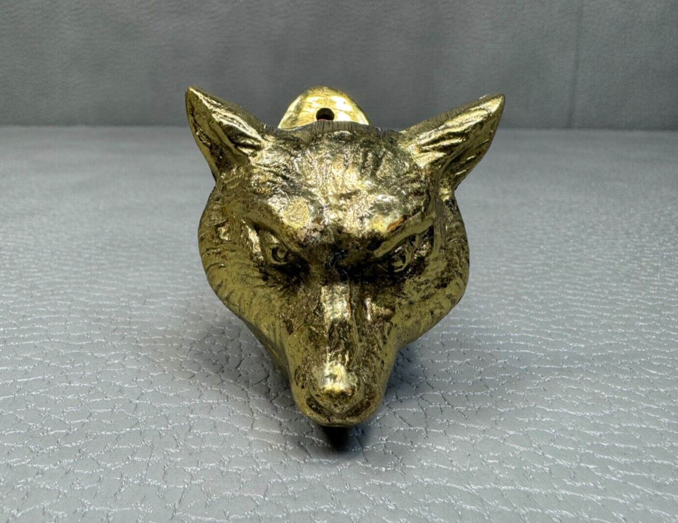 Vintage Heavy Solid Brass Fox Wolf Coyote Head Door Knocker by SRG
