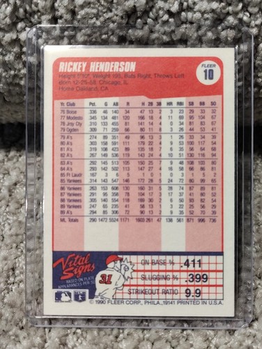 1990 Fleer - Rickey Henderson #10 - Picture 2 of 2