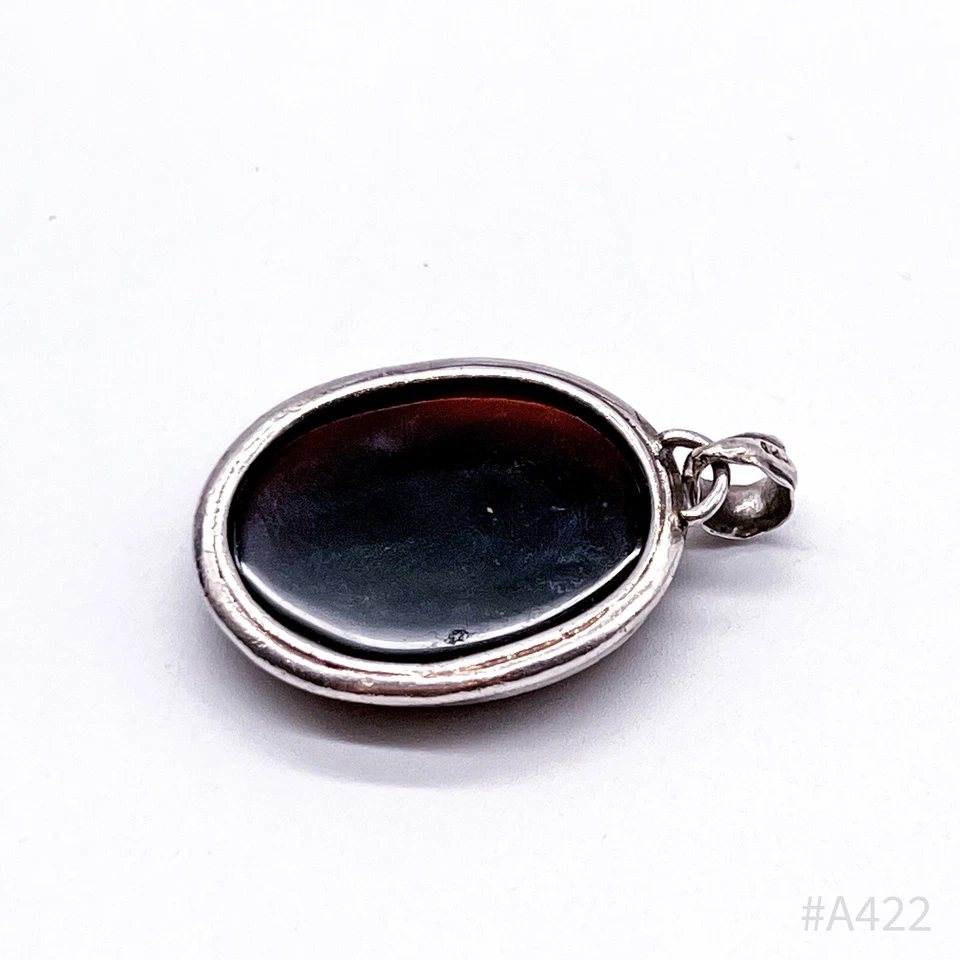 Pendente In Onice Vintage Con Montatura In Argento 925, Onice Nero - Immagine 4 di 4