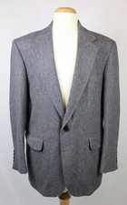 Lands End Vintage Mens Gray Black White Herringbone Blazer Sport Coat USA 42 R
