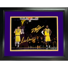 Framed Luka Doncic & LeBron James Lakers Dual Facsimile Auto 11"x14" Photo